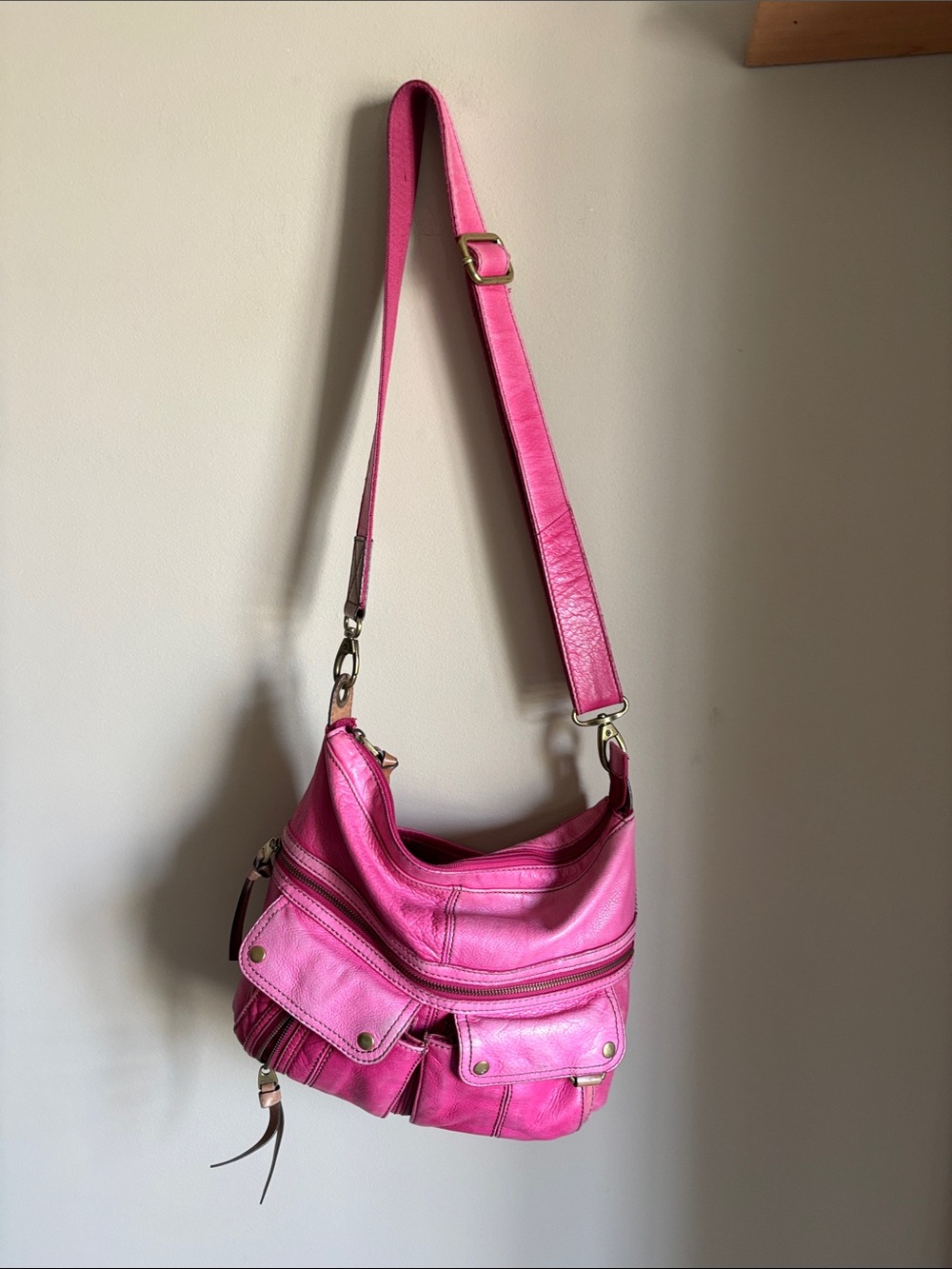 Fossil Hot Pink Leather Shoulder Bag